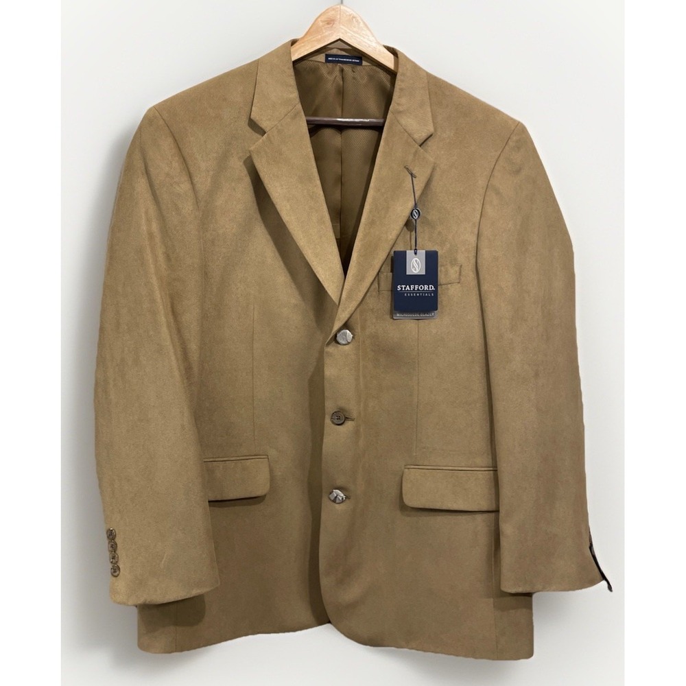 Stafford Essentials Microsuede Blazer Taupe‎ NWT Men's Size 44 Regular